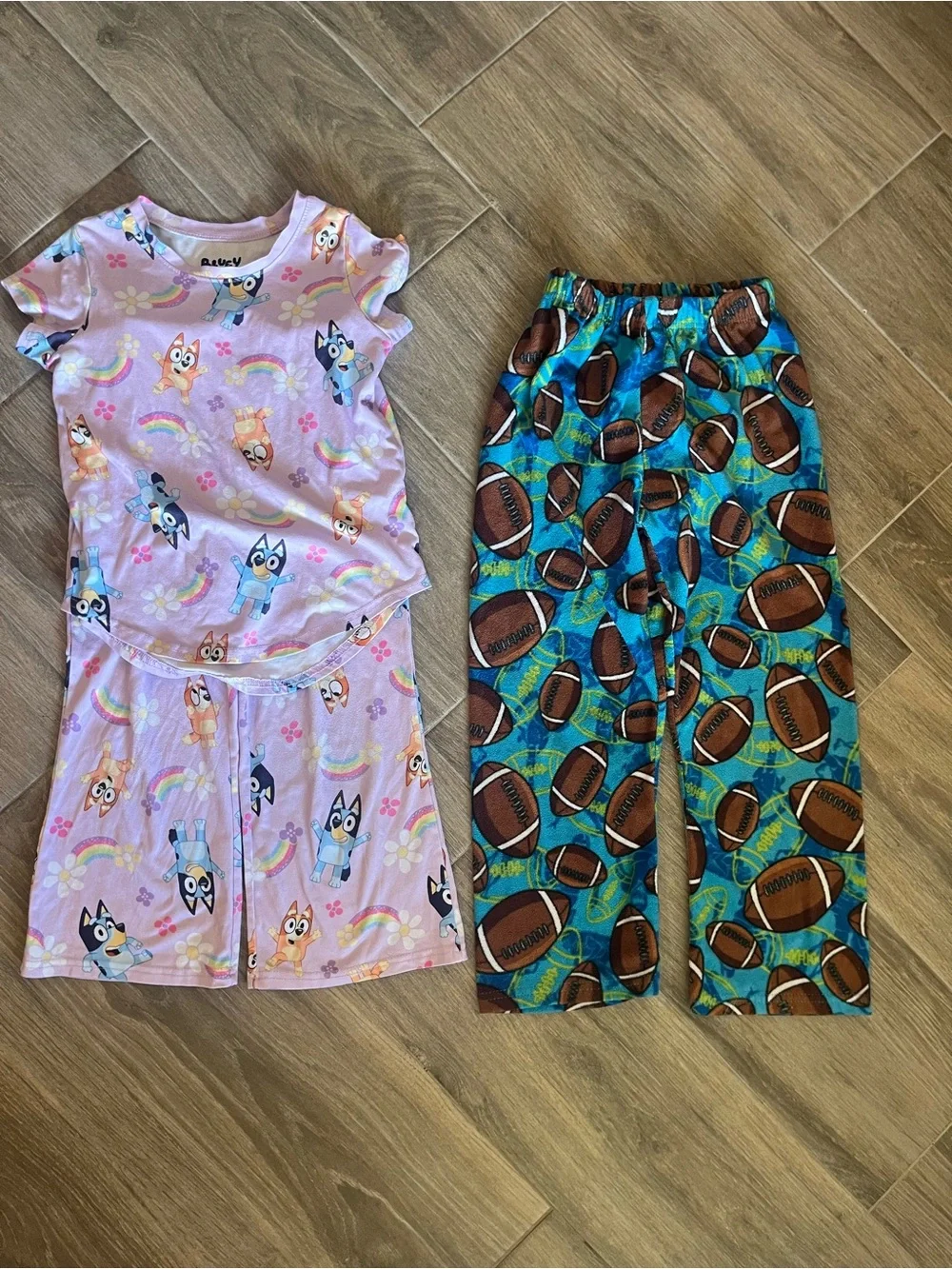 Kids 2-Piece Pajama Set - Blue Football Pants & Light Purple Cartoon Dog Top